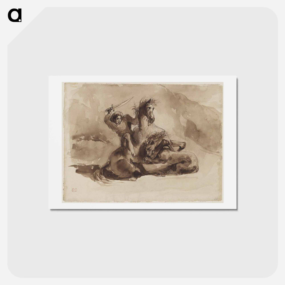 アートポストカード-Horse and Rider Attacked by a Lion - ウジェーヌ ドラクロワ Postcard.