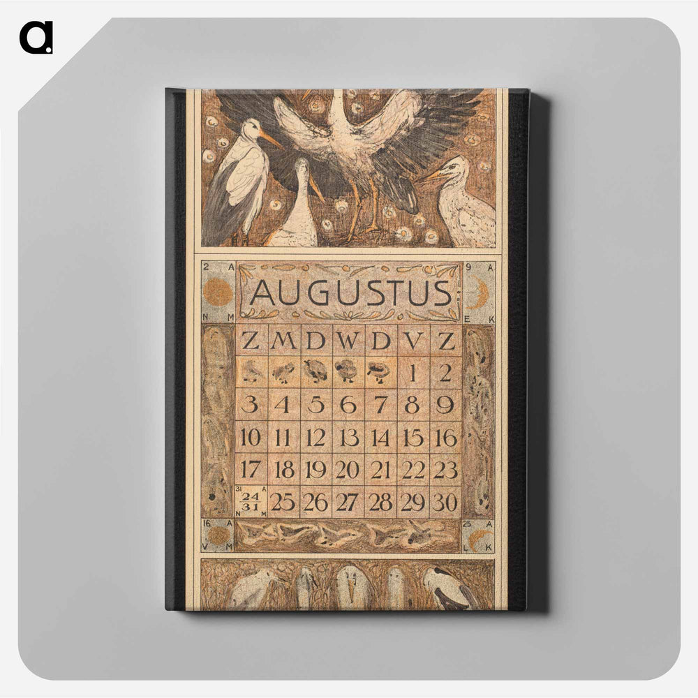Calendar for August 1913 with flowers - Theo van Hoytema Canvas.