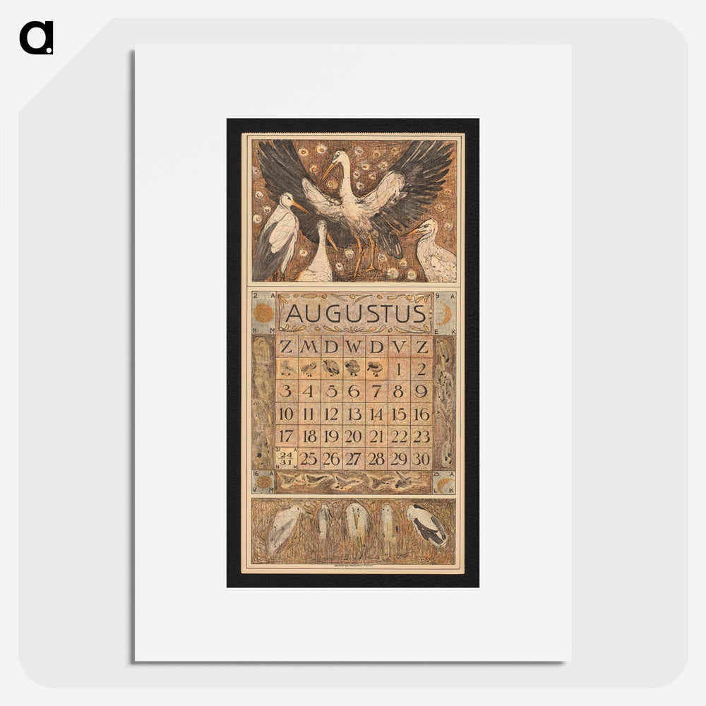 Calendar for August 1913 with flowers - Theo van Hoytema Poster.