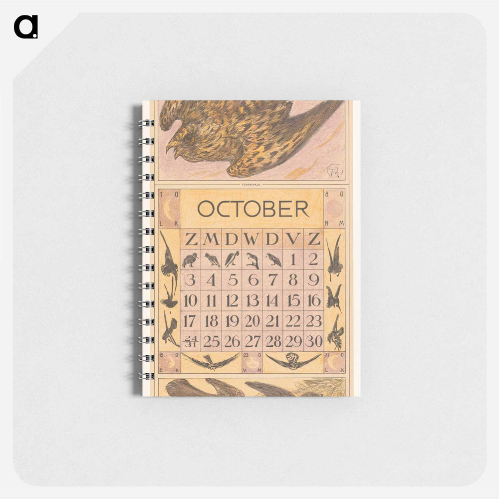 Kalenderblad oktober met torenvalk - テオ ヴァン ホイテマ Memo.