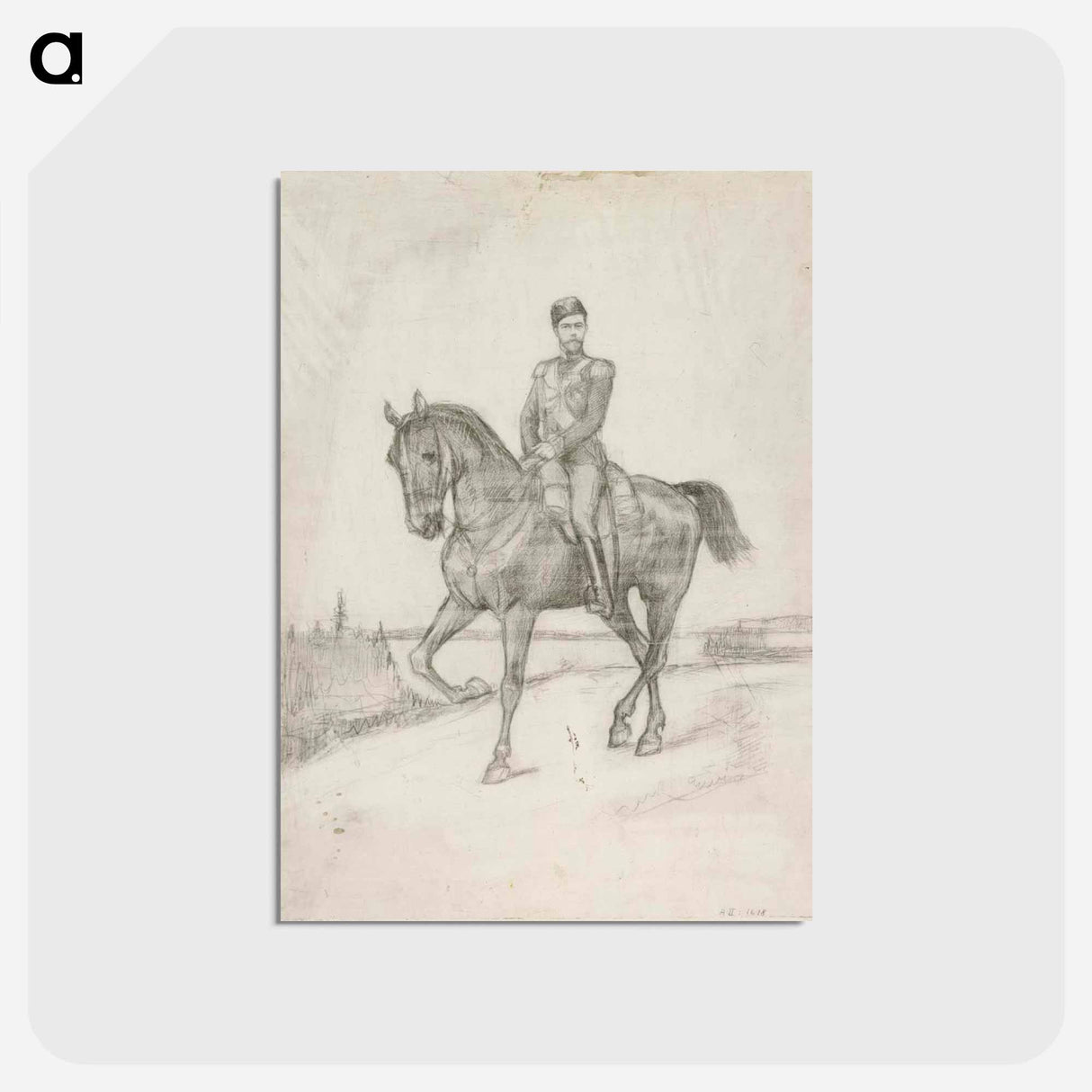 Ratsastajamuotokuva Nikolai II:sta, harjoitelma - アルバート エーデルフェルト Postcard.