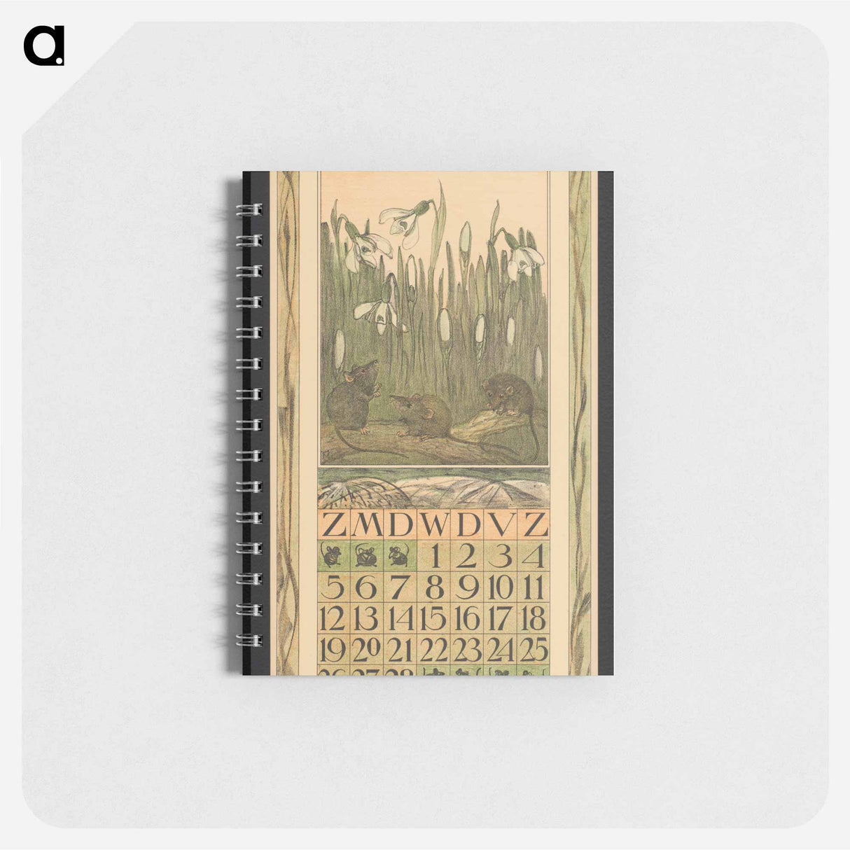 Kalenderblad voor februari met muizen en sneeuwklokjes by Theo van Hoytema - テオ ヴァン ホイテマ Memo.