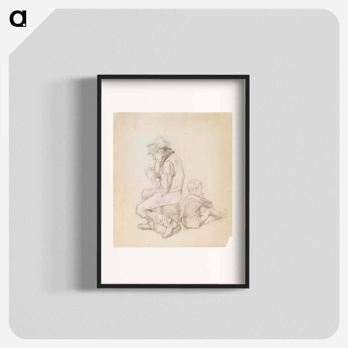 Ukko joka sytyttää piippunsa ja istuva poika - アルバート エーデルフェルト Poster.