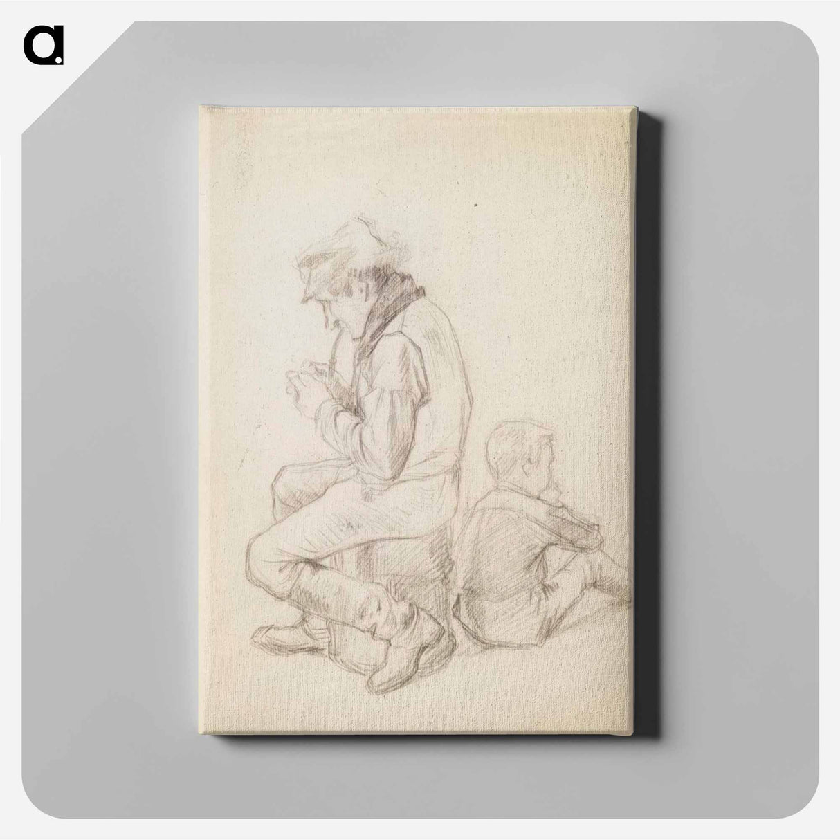 Ukko joka sytyttää piippunsa ja istuva poika - アルバート エーデルフェルト Canvas.