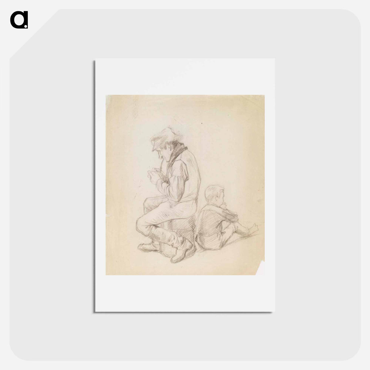 Ukko joka sytyttää piippunsa ja istuva poika - アルバート エーデルフェルト Postcard.