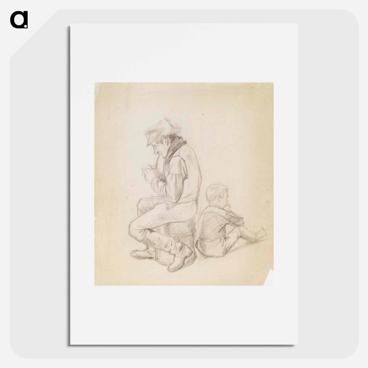 Ukko joka sytyttää piippunsa ja istuva poika - アルバート エーデルフェルト Poster.