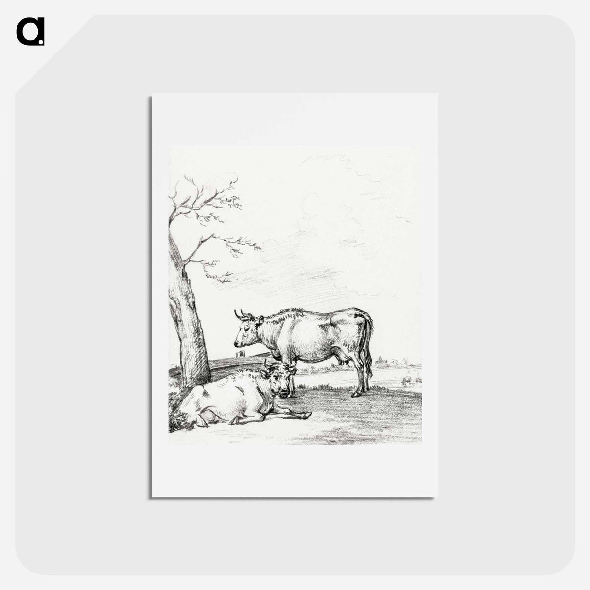 アートポストカード-Standing and lying cow - ジャン ベルナール Postcard.