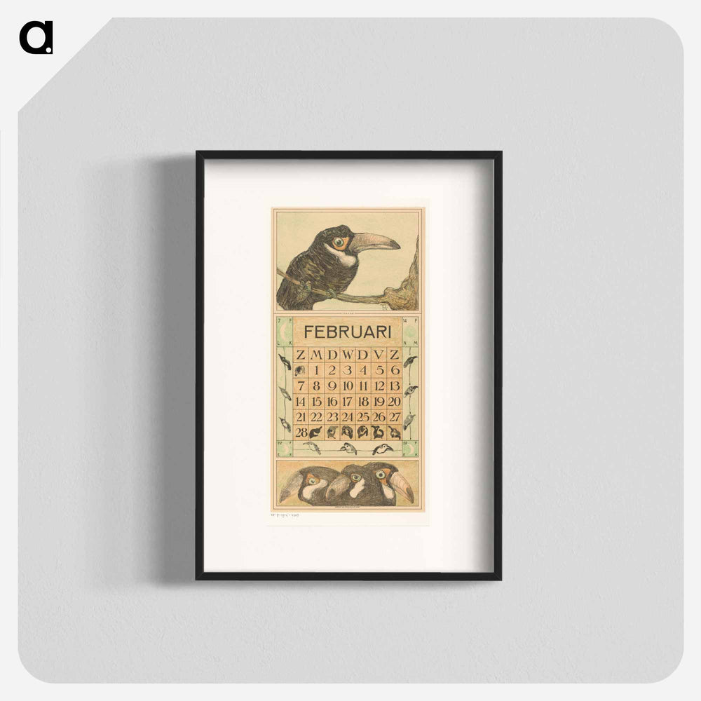 Calendar February with flowers - Theo van Hoytema Poster.