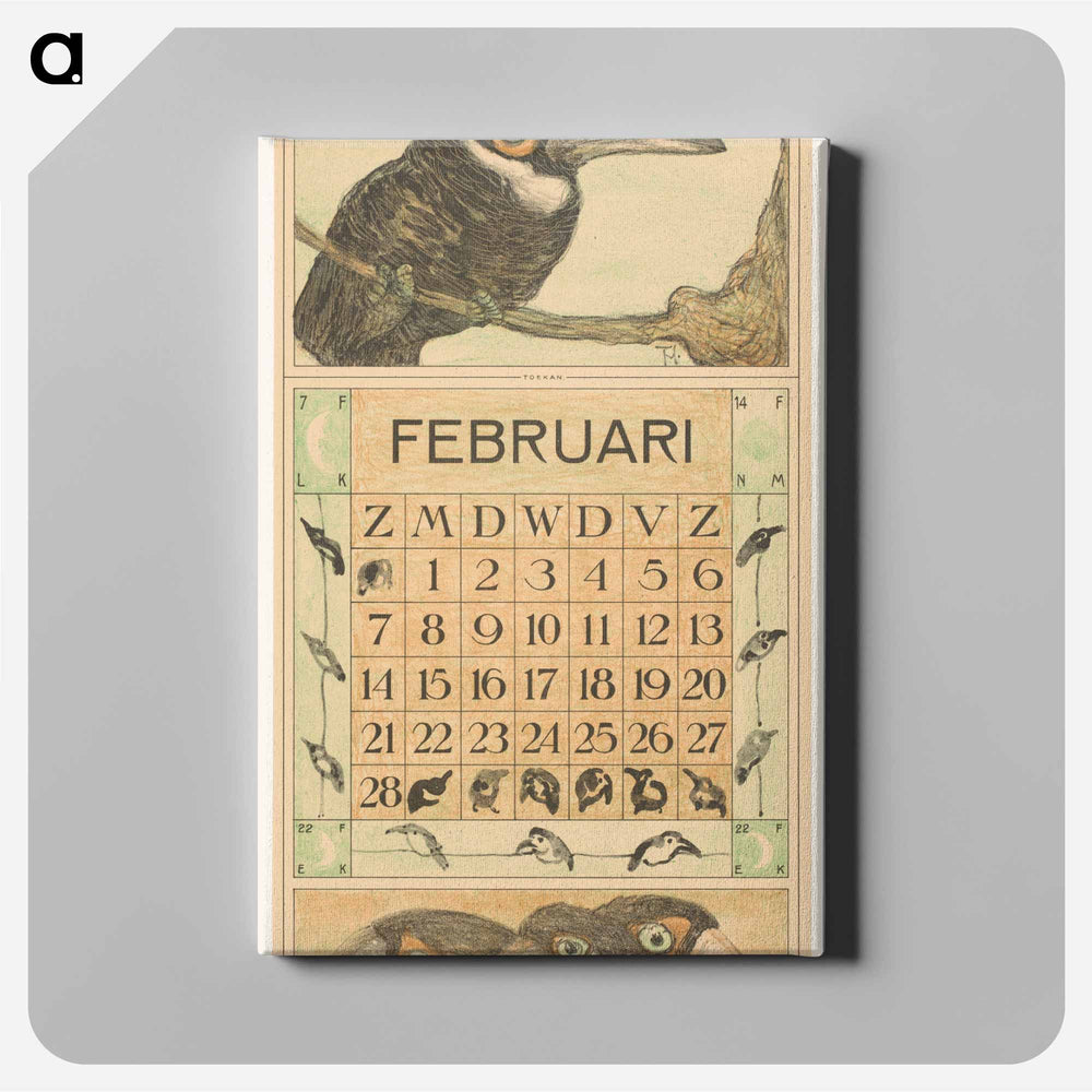 Calendar February with flowers - Theo van Hoytema Canvas.