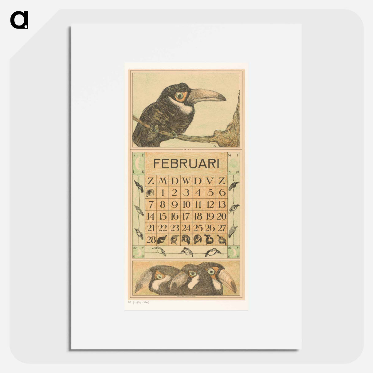 Calendar February with flowers - Theo van Hoytema Poster.