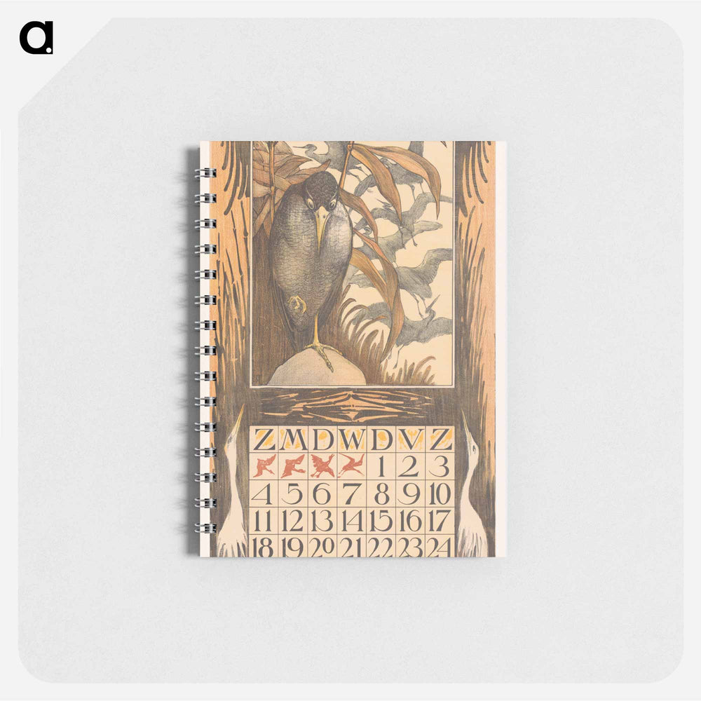 Kalenderblad oktober met vogel op een poot - テオ ヴァン ホイテマ Memo.