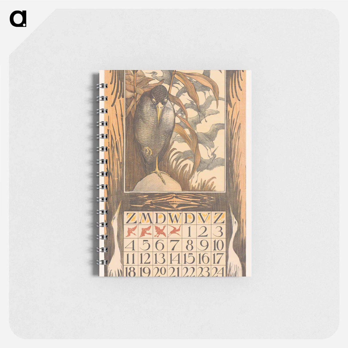 Kalenderblad oktober met vogel op een poot - テオ ヴァン ホイテマ Memo.