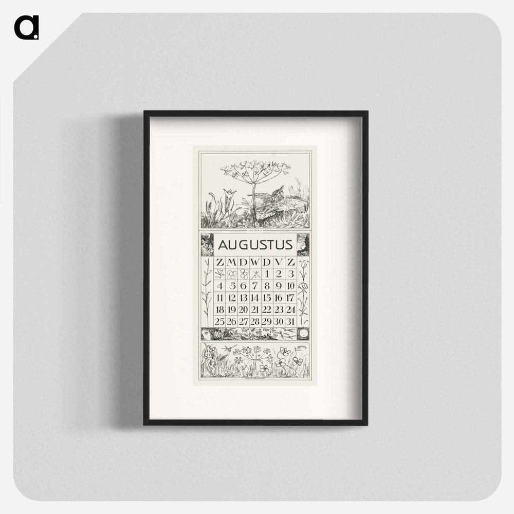 August Calendar with Leuwerik and Bloem - Theo van Hoytema Poster.