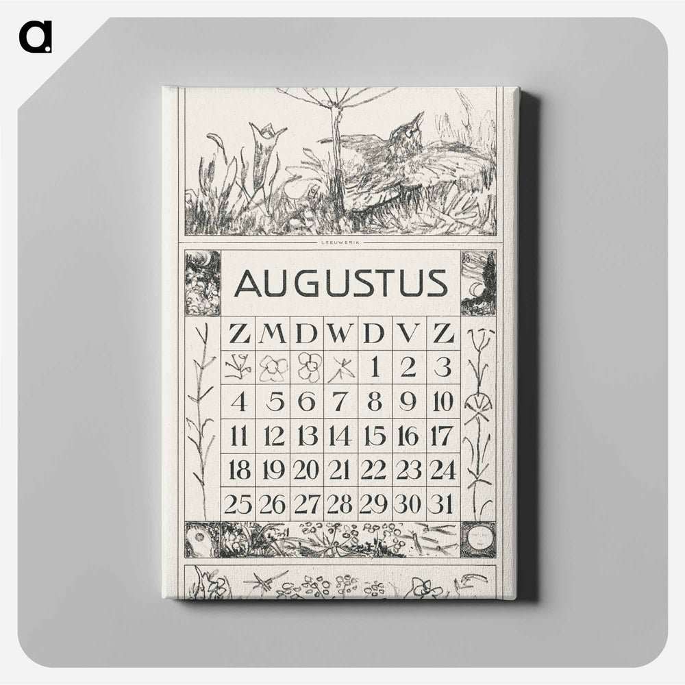 August Calendar with flowers - Theo van Hoytema Canvas.