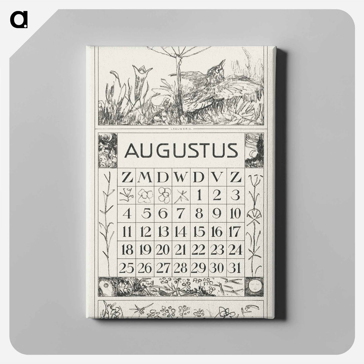 August Calendar with flowers - Theo van Hoytema Canvas.