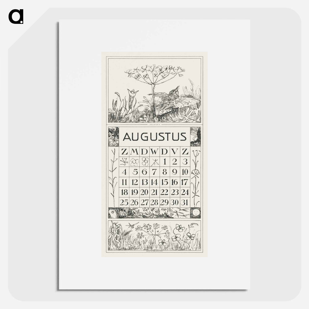August Calendar with Leuwerik and Bloem - Theo van Hoytema Poster.