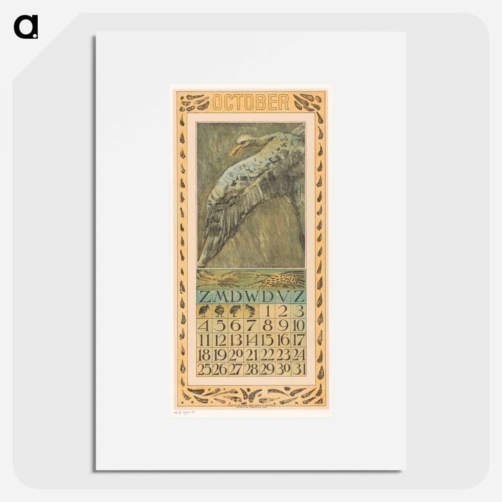 Calendar October with many flowers - Theo van Hoytema Poster.