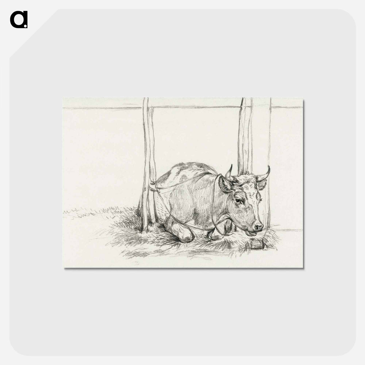 アートポストカード-Lying cow - ジャン ベルナール Postcard.