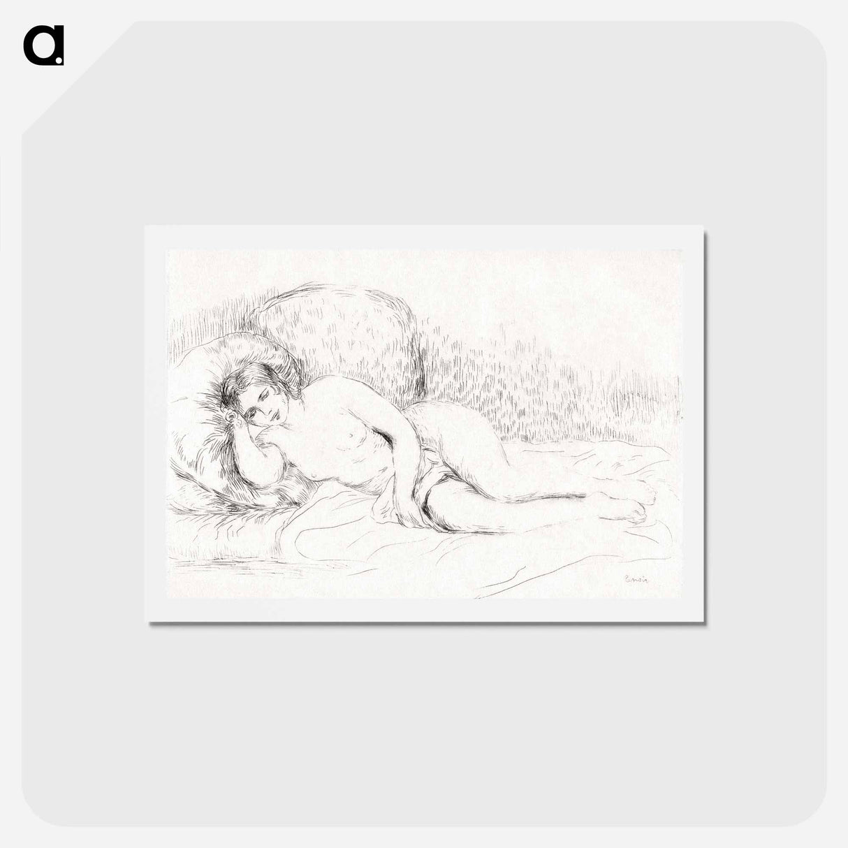 アートポストカード-Woman Reclining, to the Left - ピエール オーギュスト ルノワール Postcard.