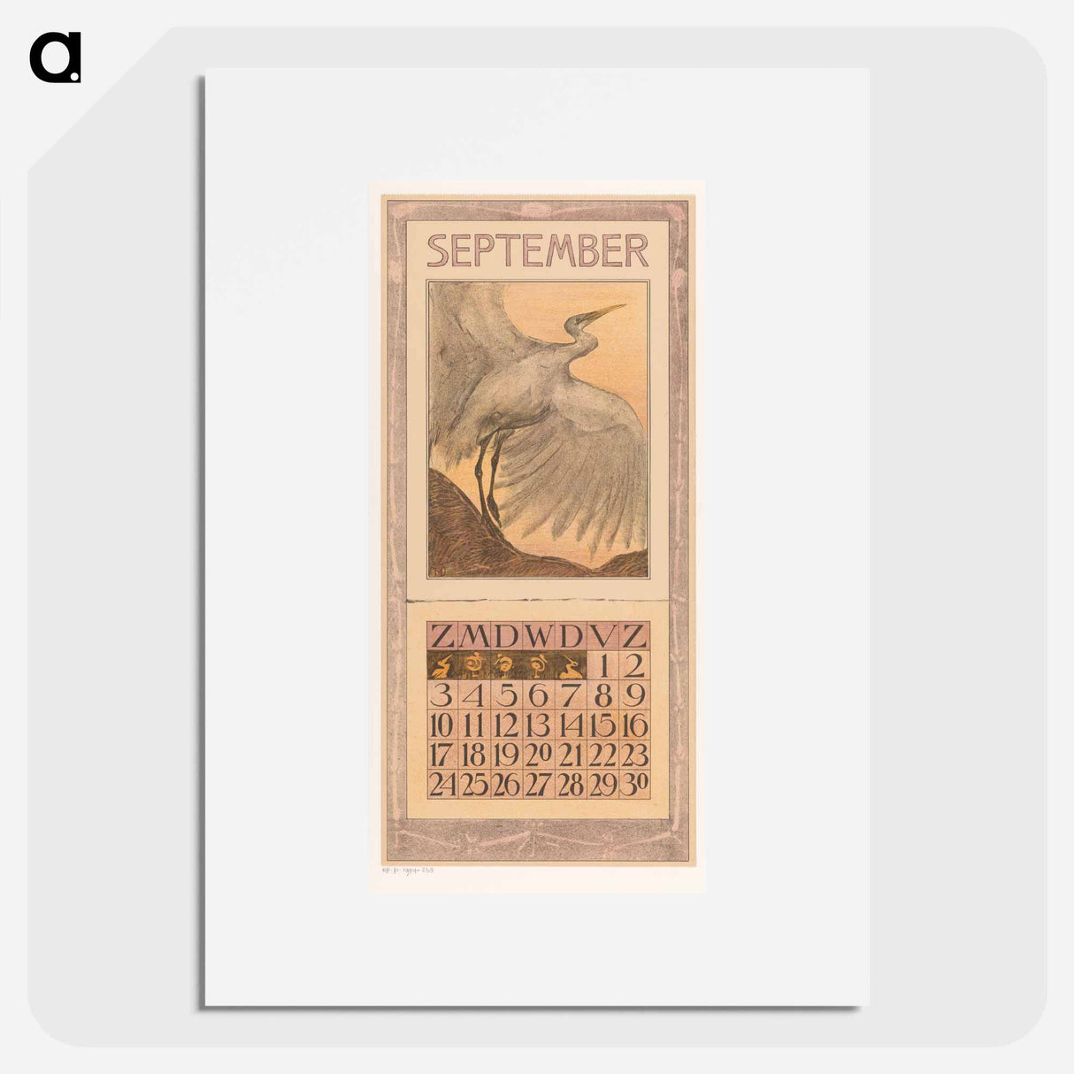 Calendar September with Silver Reiger - Theo Van Hoytema Poster.