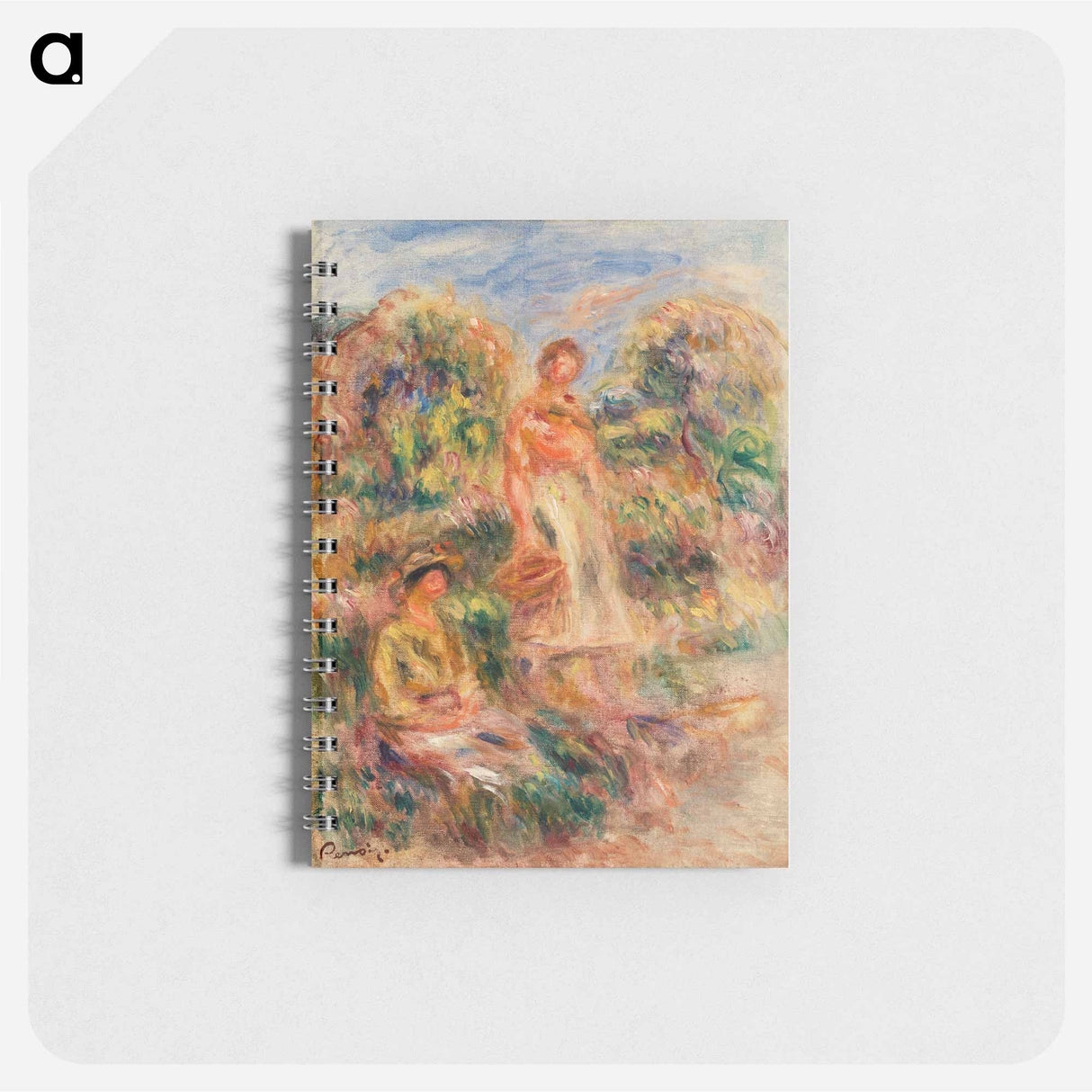 Standing Woman and Seated Woman in a Landscape - ピエール オーギュスト ルノワール Memo.