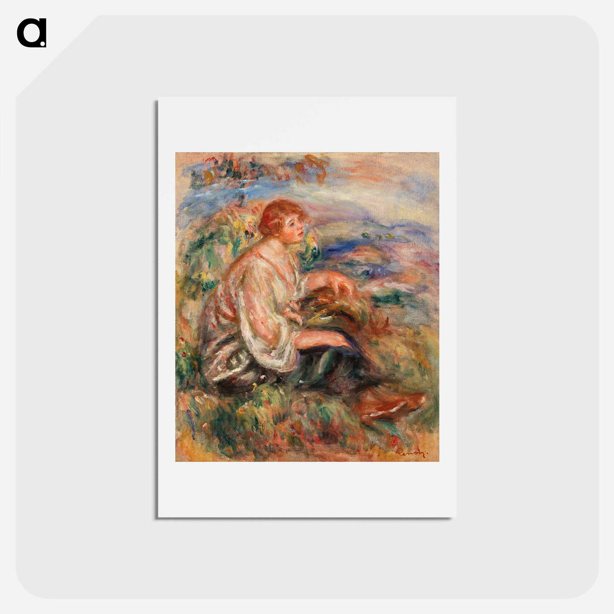 アートポストカード-Woman in Tulle Blouse and Black Skirt - ピエール オーギュスト ルノワール Postcard.