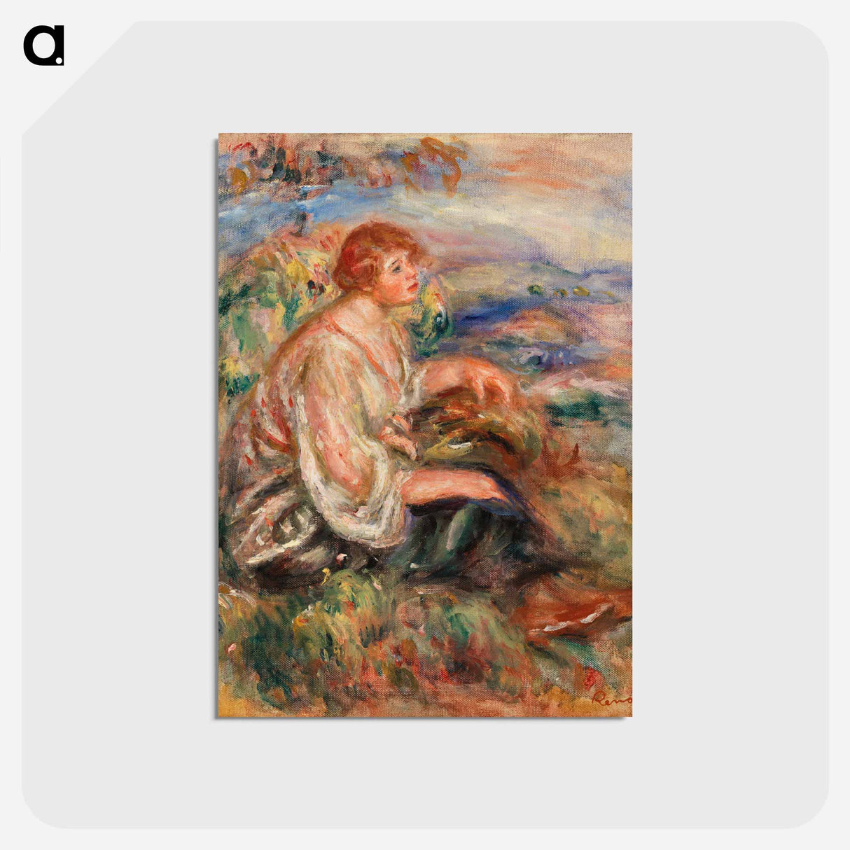 アートポストカード-Woman in Tulle Blouse and Black Skirt - ピエール オーギュスト ルノワール Postcard.