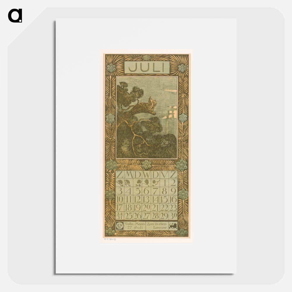 Calendar July with flowers - Theo van Hoytema Poster.