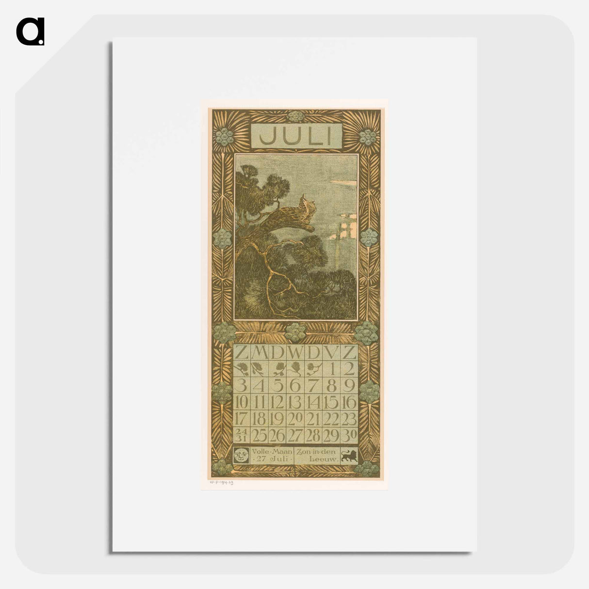 Calendar July with flowers - Theo van Hoytema Poster.