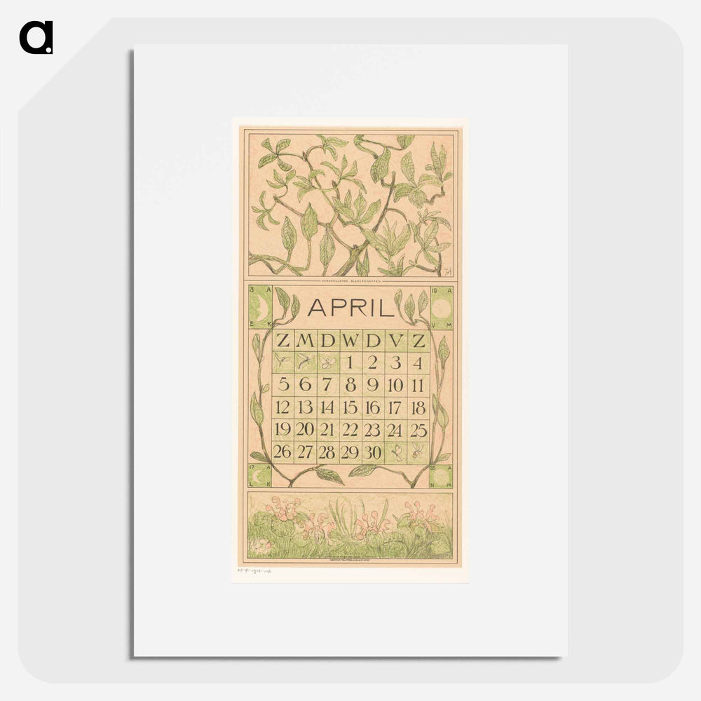 Calendar for April with Bladeren - Theo Van Hoytema Poster.