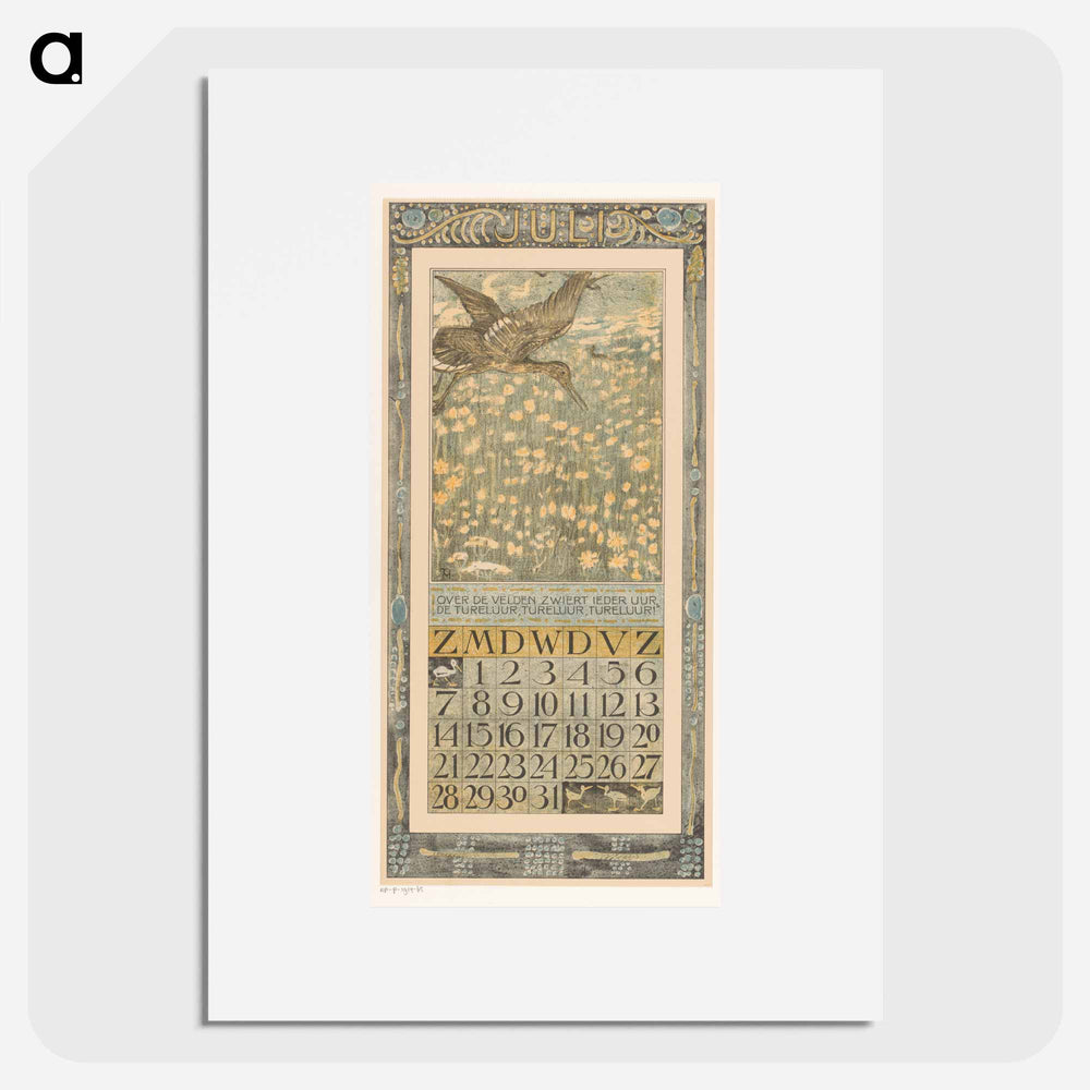 Calendar July with tureluur - Theo van Hoytema Poster.