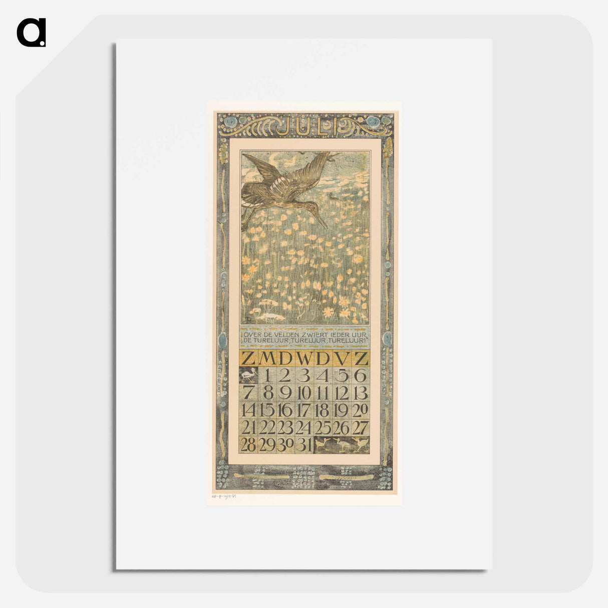 Calendar July with tureluur - Theo van Hoytema Poster.