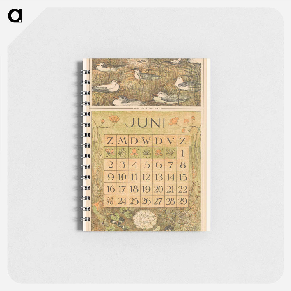 Kalenderblad juni met broedende meeuwen - テオ ヴァン ホイテマ Memo.