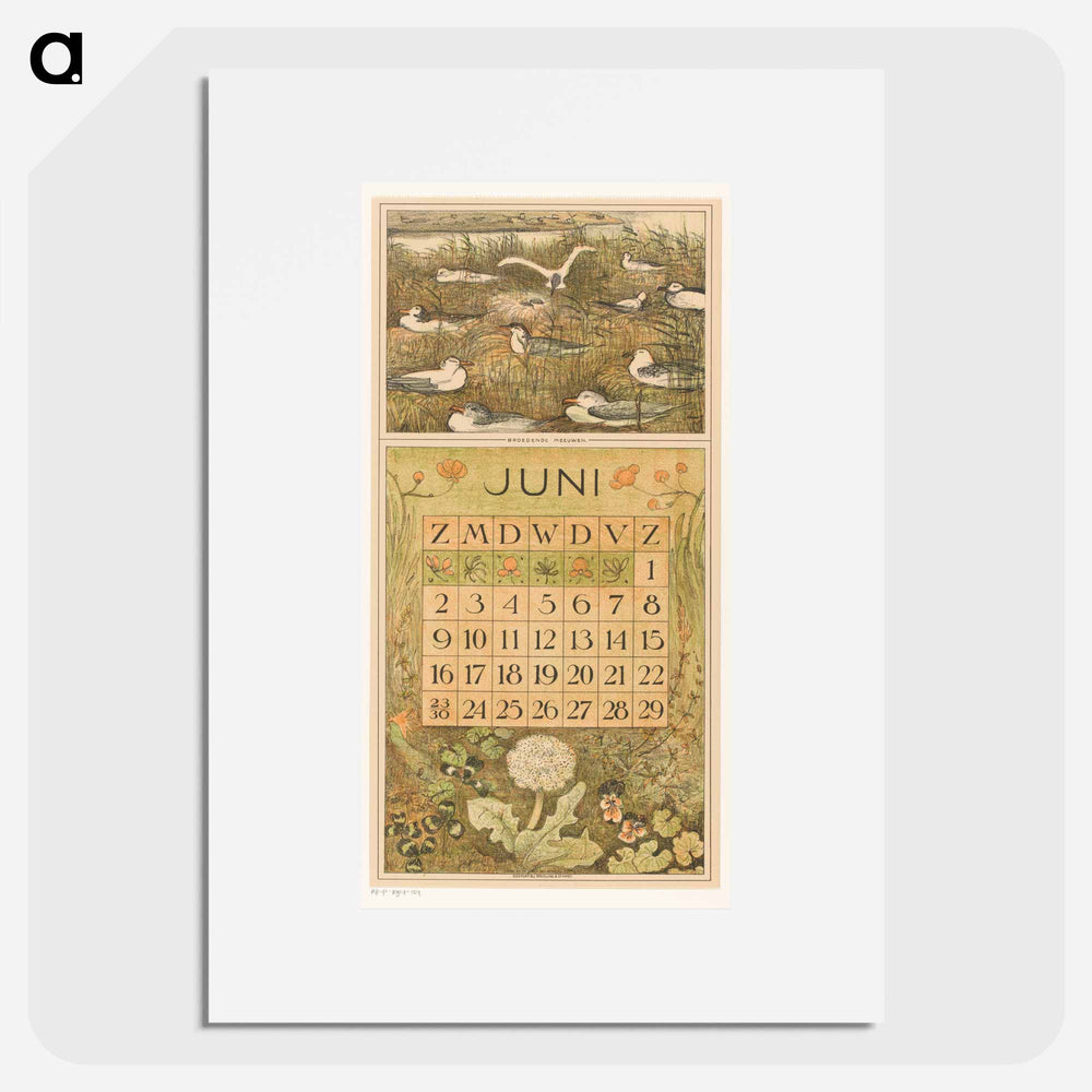 Calendar day with brown flowers - Theo van Hoytema Poster.