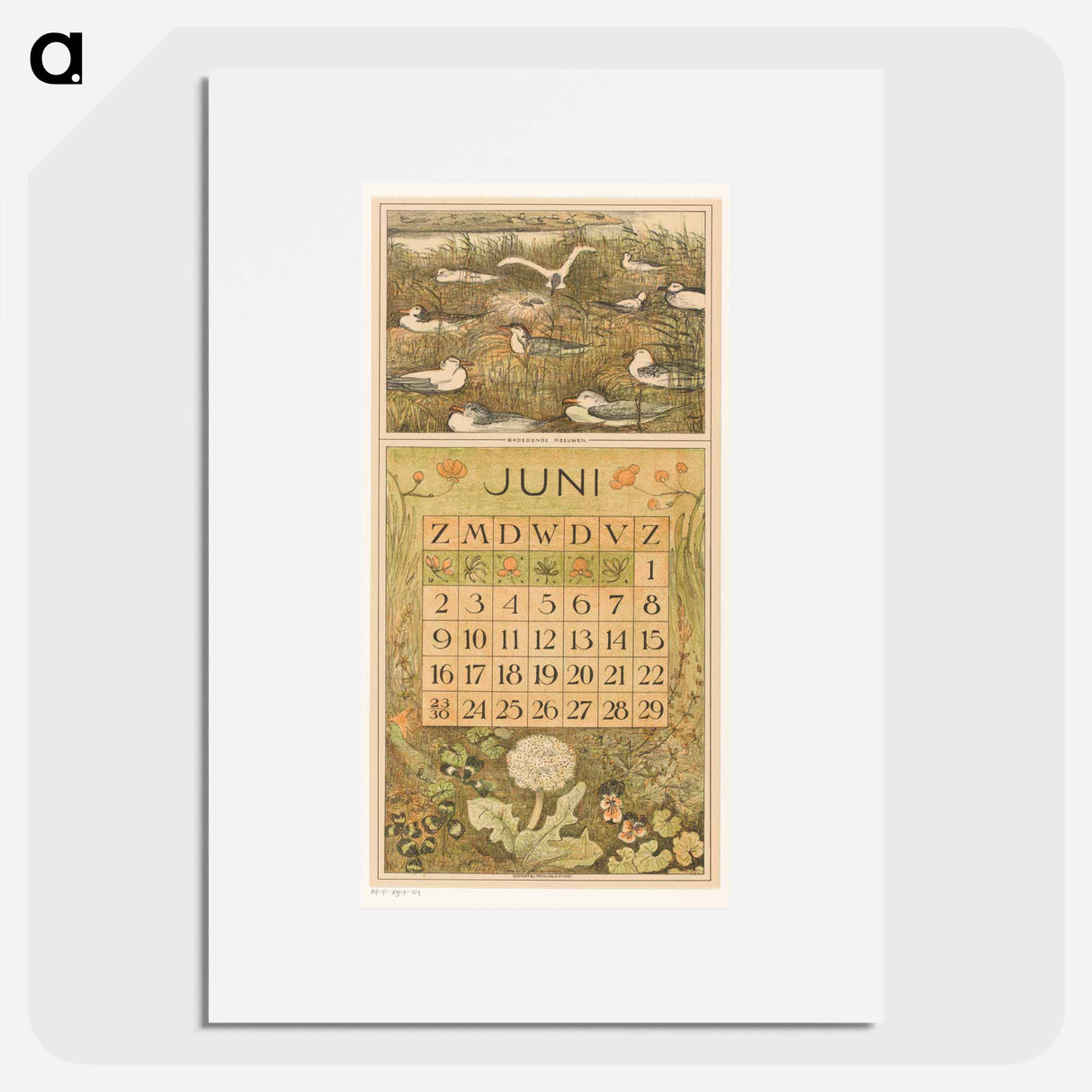 Calendar day with brown flowers - Theo van Hoytema Poster.