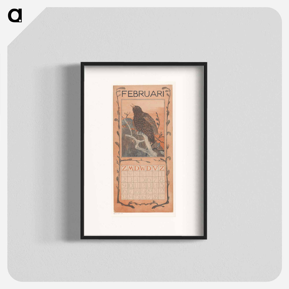 Calendar February with Spreeuw - Theo van Hoytema Poster.