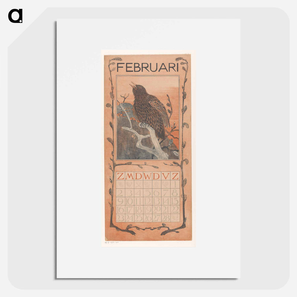 Calendar February with Spreeuw - Theo van Hoytema Poster.