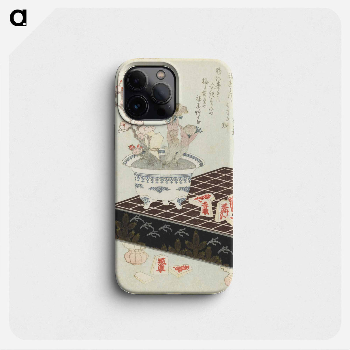 将棋盤と鉢植えの梅・福寿草の摺物 - 葛飾 北斎 Phone Case.