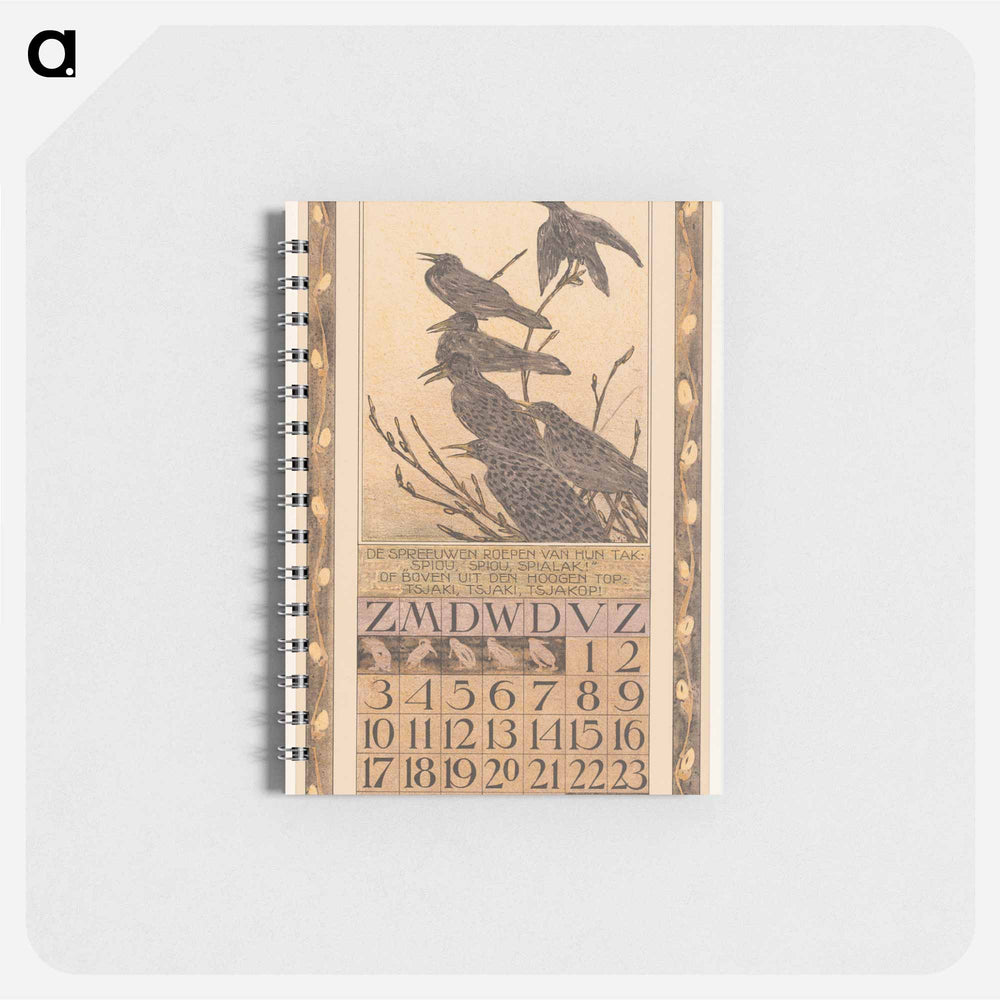 Kalenderblad februari met spreeuwen - テオ ヴァン ホイテマ Memo.