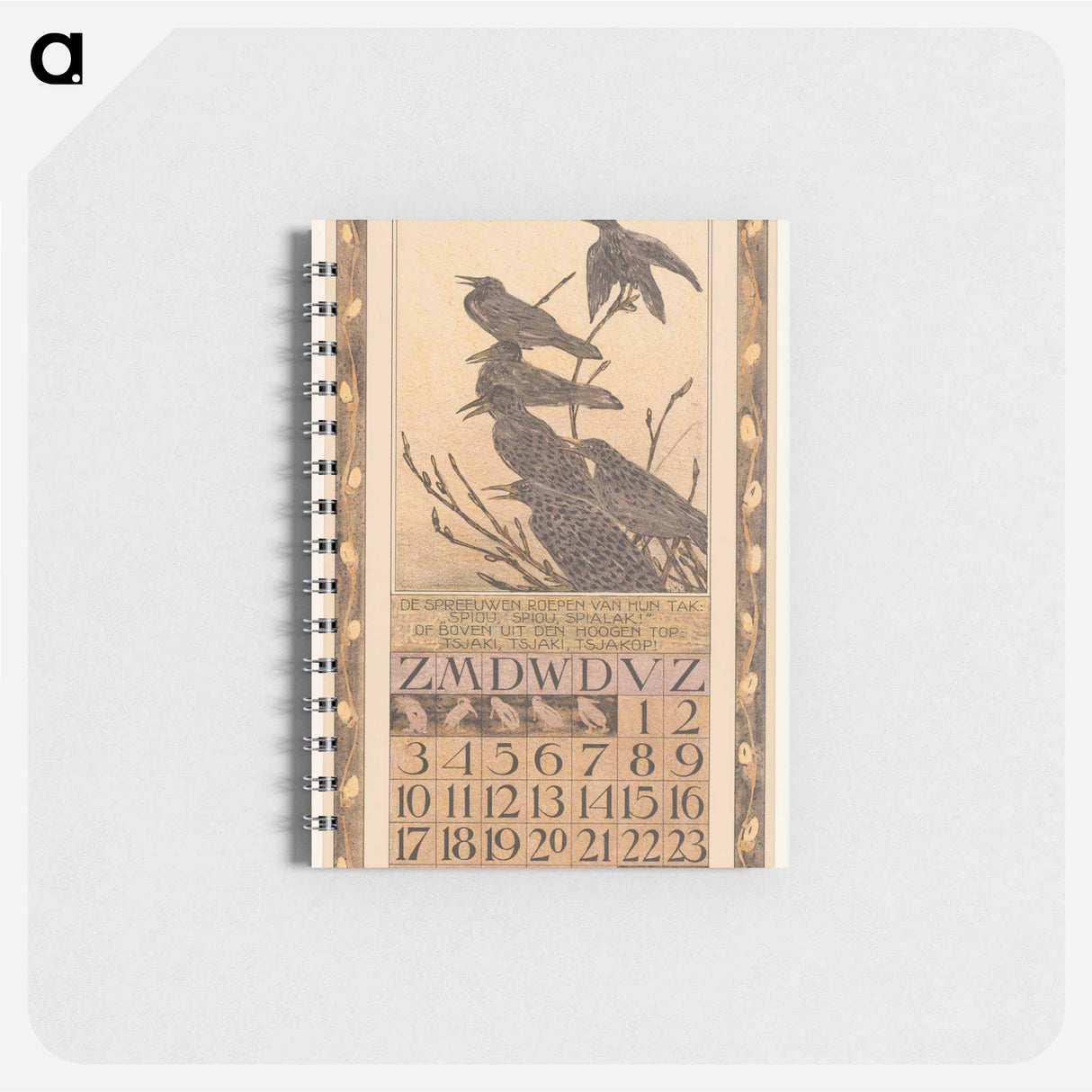 Kalenderblad februari met spreeuwen - テオ ヴァン ホイテマ Memo.