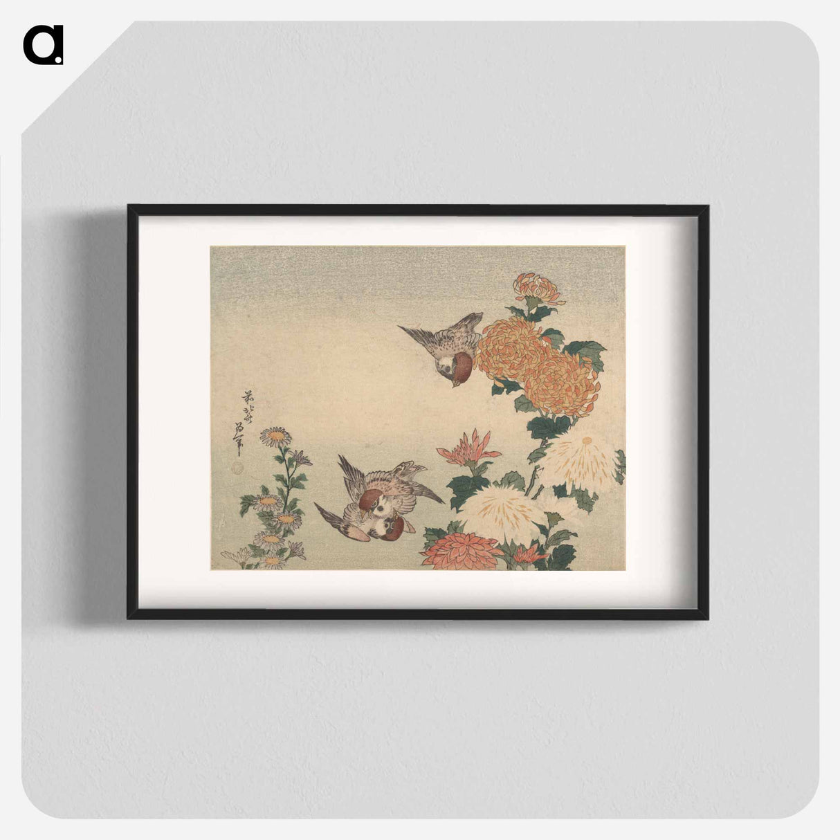 アートポスター-Sparrows and Chrysanthemums - 葛飾 北斎 Poster.