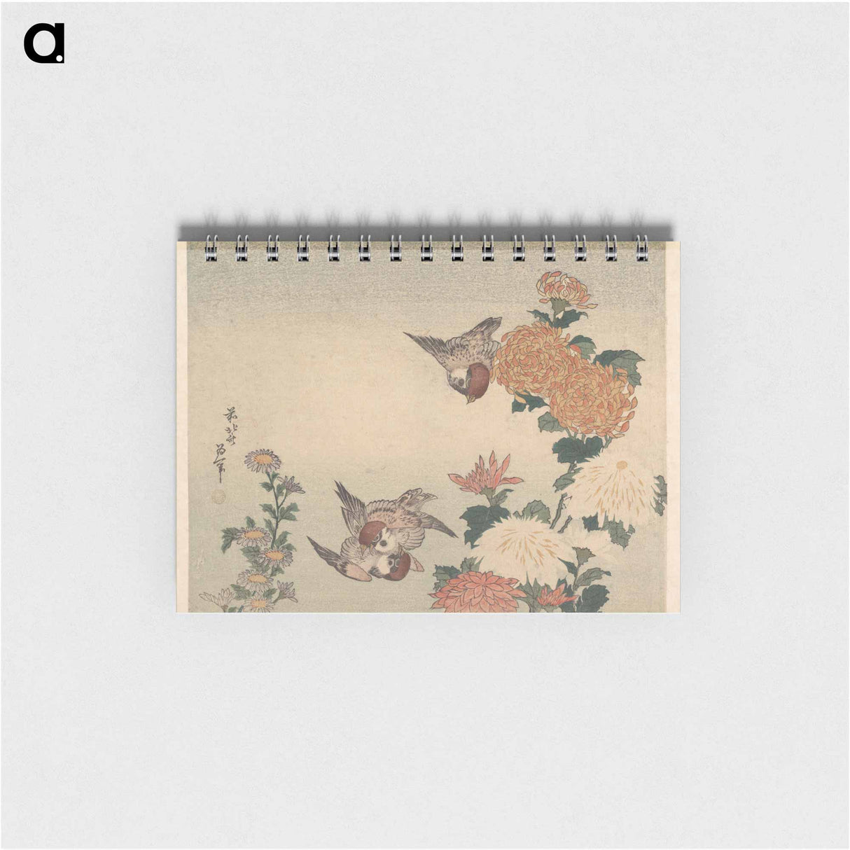Sparrows and Chrysanthemums - 葛飾 北斎 Memo.