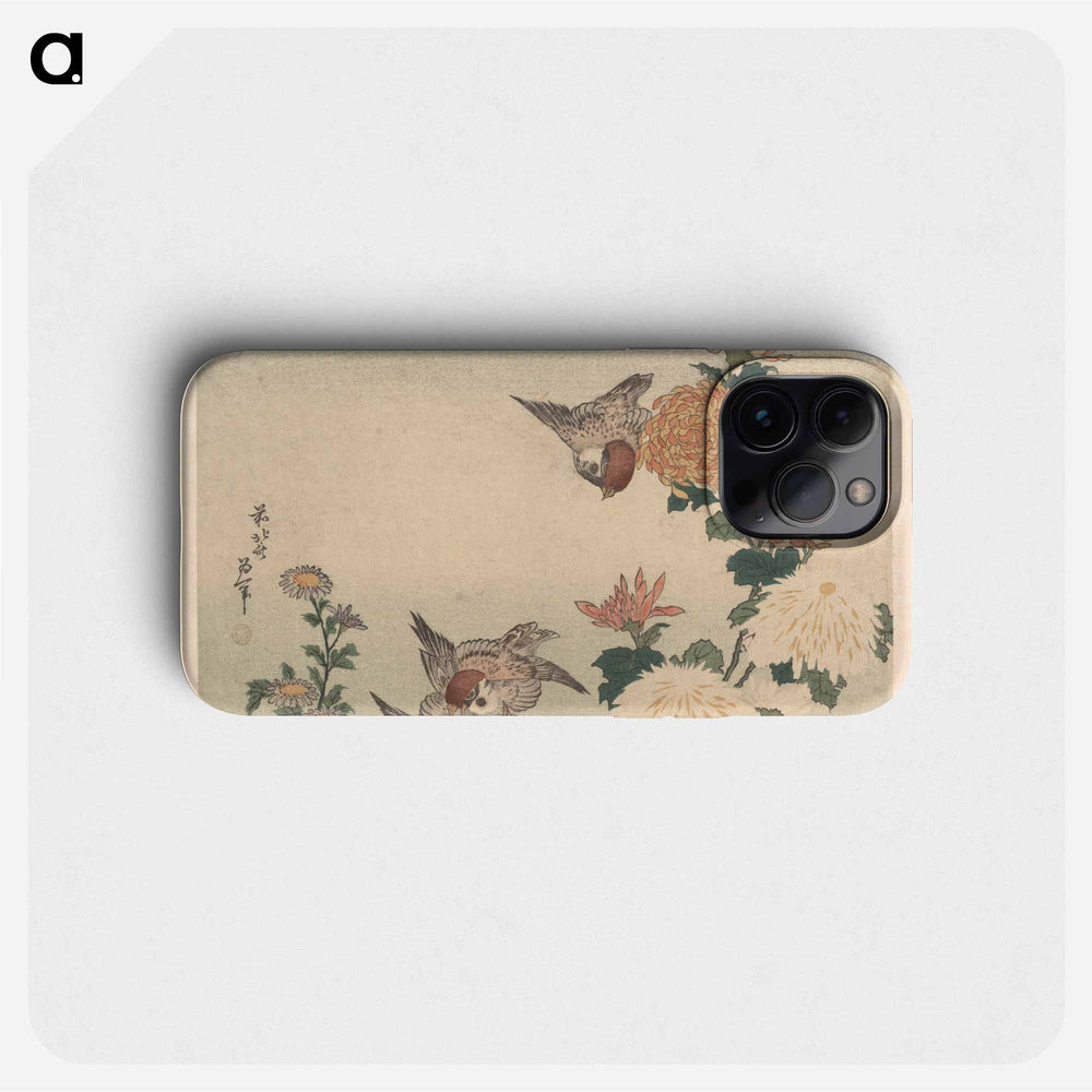 Sparrows and Chrysanthemums - Katsushika Hokusai Phone Case.