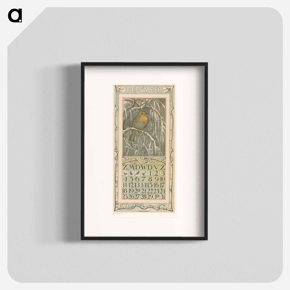 Calendar December with red borders - Theo van Hoytema Poster.