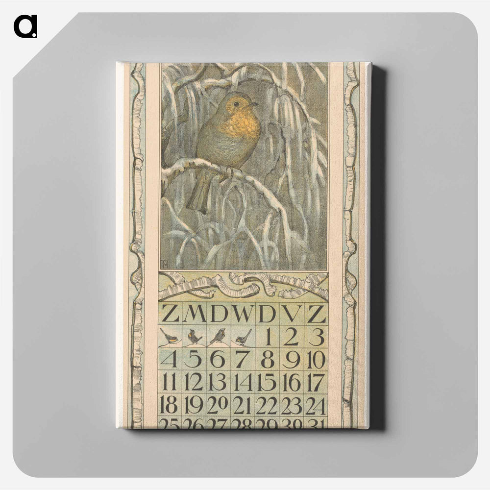 Calendar december with roodborstje - Theo van Hoytema Canvas.