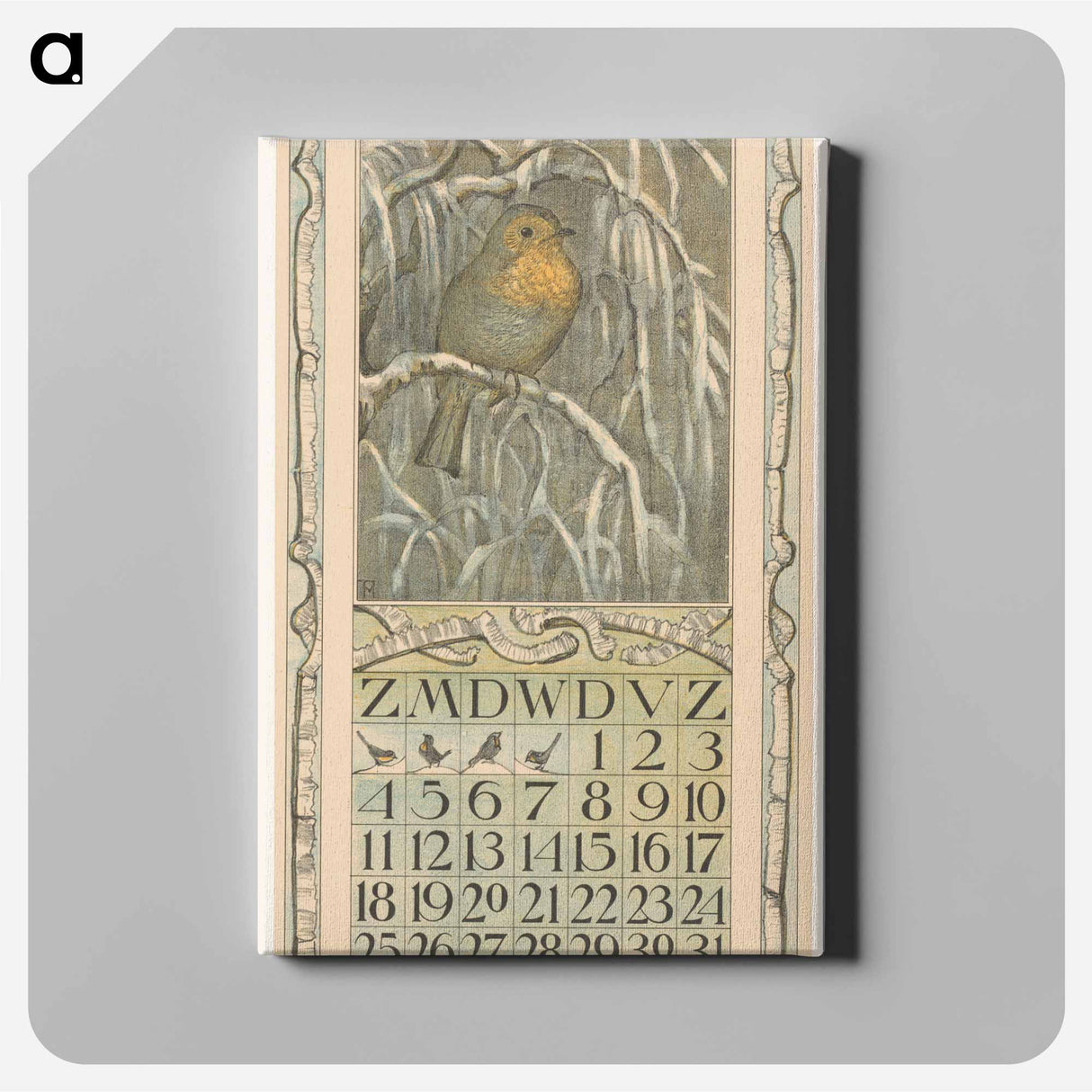 Calendar december with roodborstje - Theo van Hoytema Canvas.