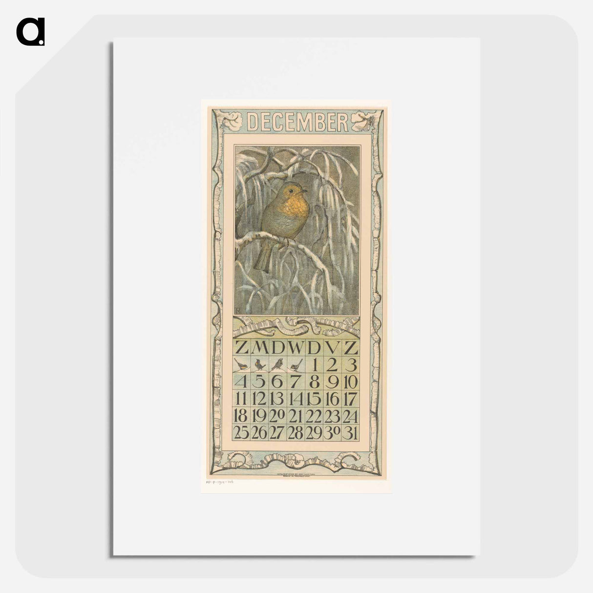 Calendar December with red borders - Theo van Hoytema Poster.