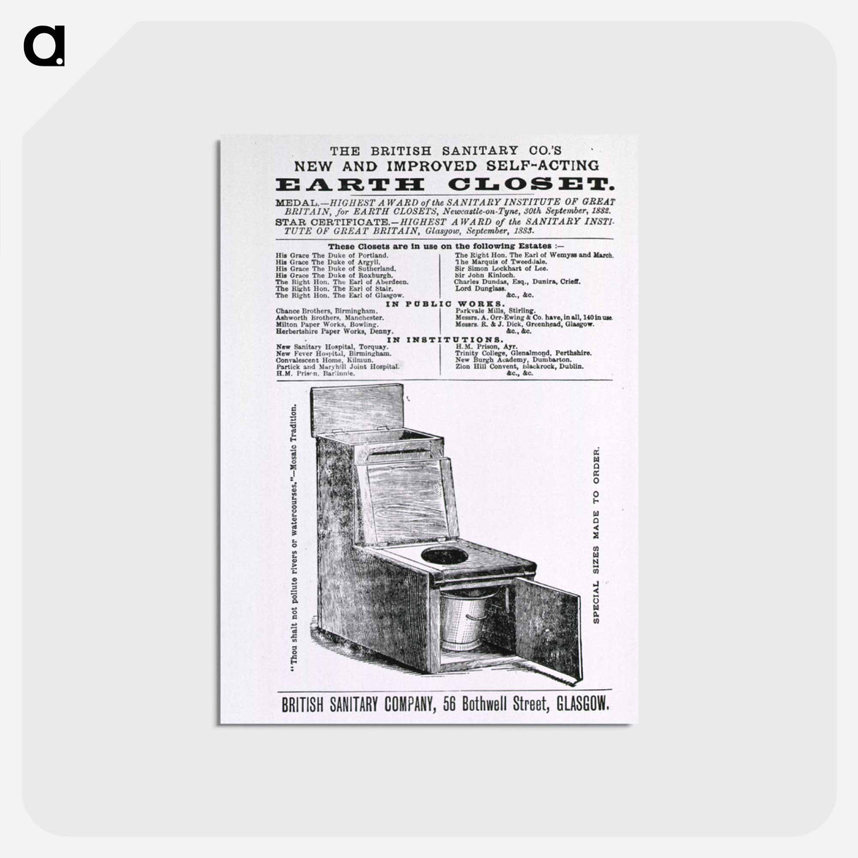 アートポストカード-New and Improved Self-Acting Earth Closet
- 国立医学図書館 Postcard.