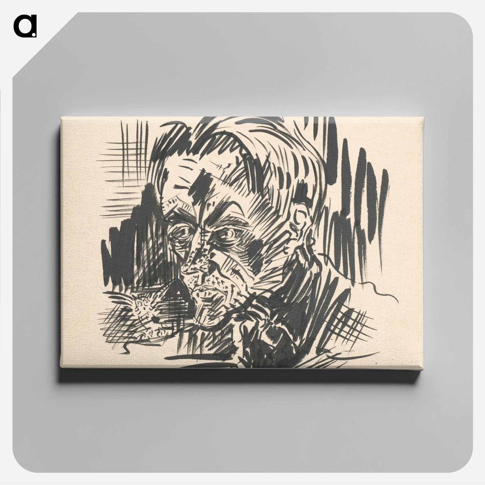 Head of a man with an owl - アーノルド ピーター ワイズ クビンチャン Canvas.