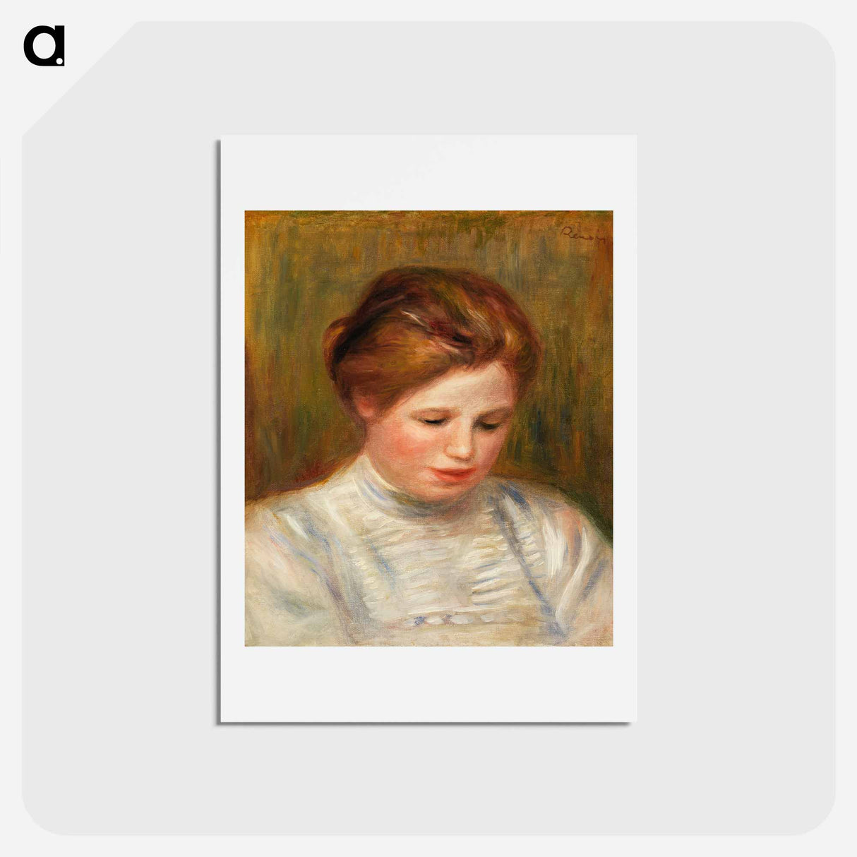 アートポストカード-Head (Tête); also called Etude de brodeuse - ピエール オーギュスト ルノワール Postcard.